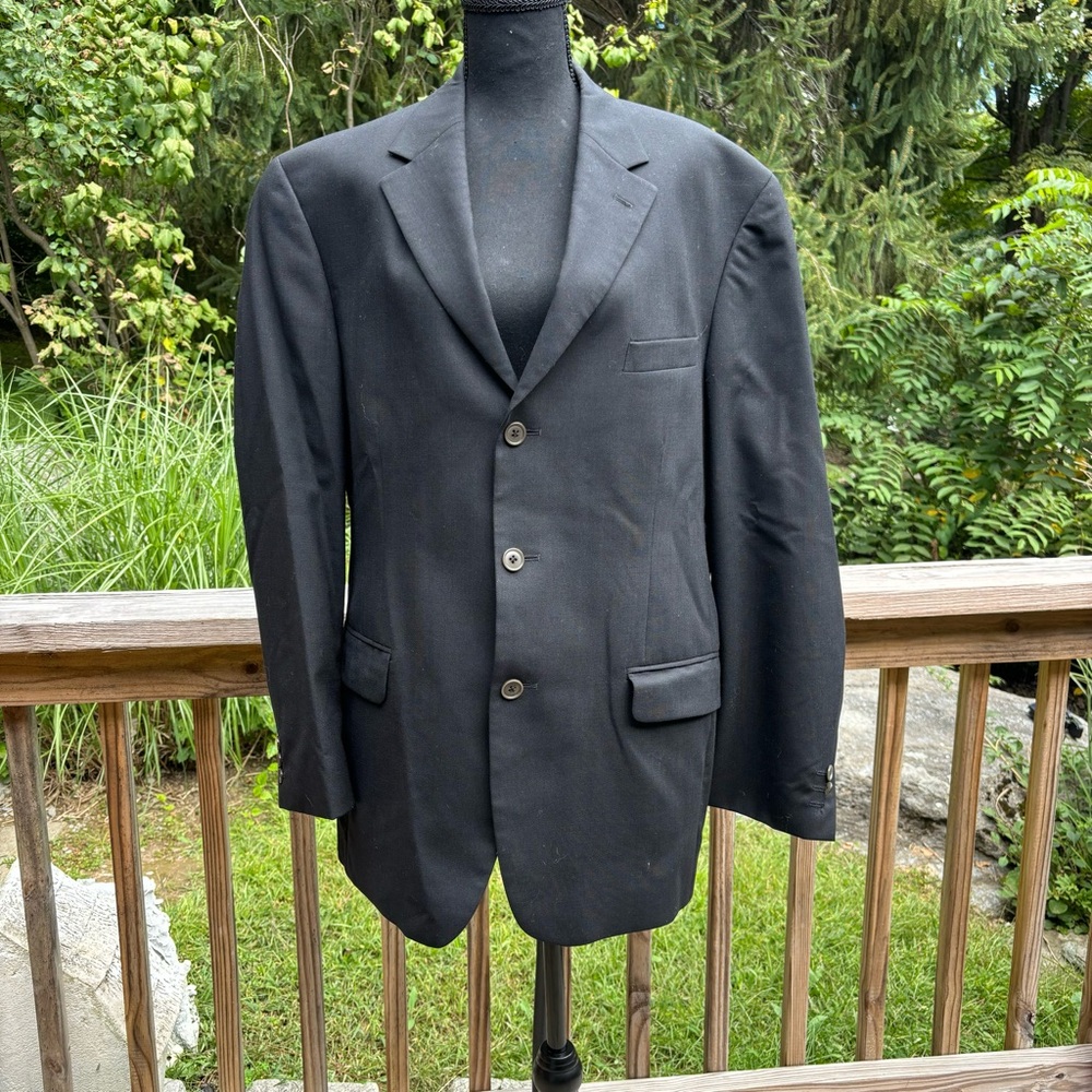 Andrew fezza Mens 42R black 3 button worsted wool and cashmere jacket fall